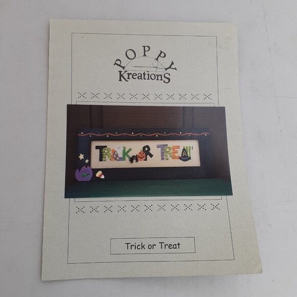 Halloween Cross Stitch Pamphlet Trick Or Treat Framed Piece Ghost Ghost Jack O - Picture 1 of 4